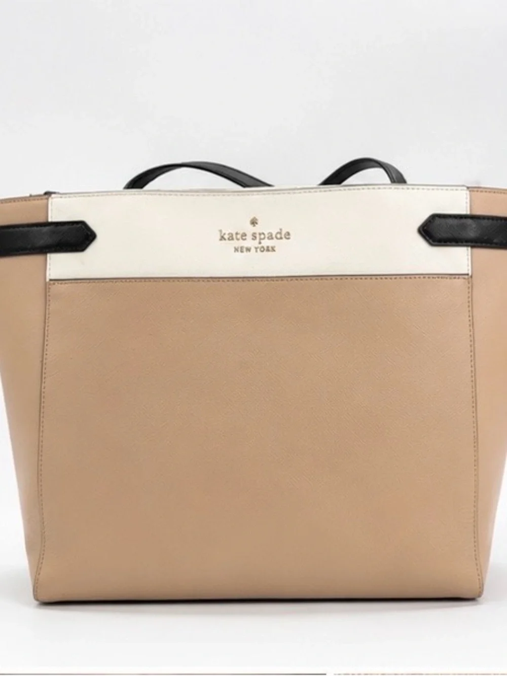 kate spade Saffiano Leather  Beige, White & Black Colorblock Tote